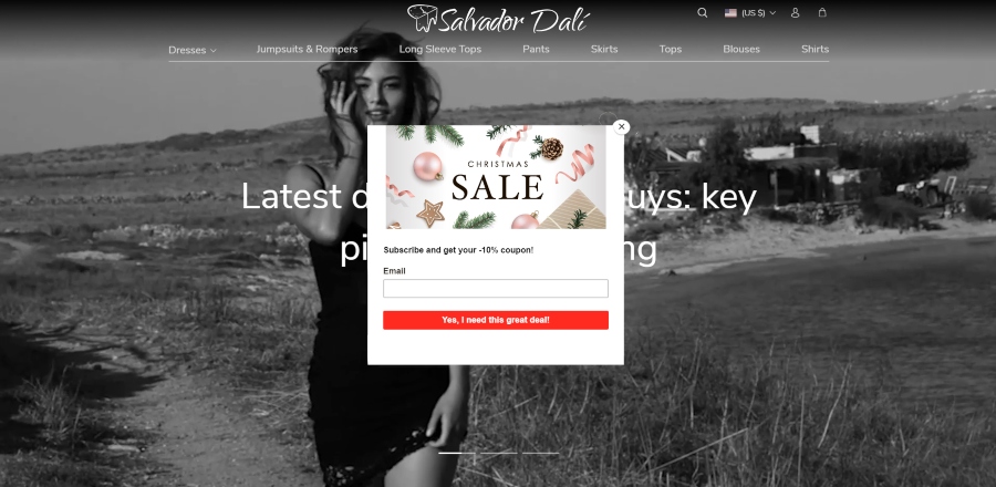 An example of on-site pop-up