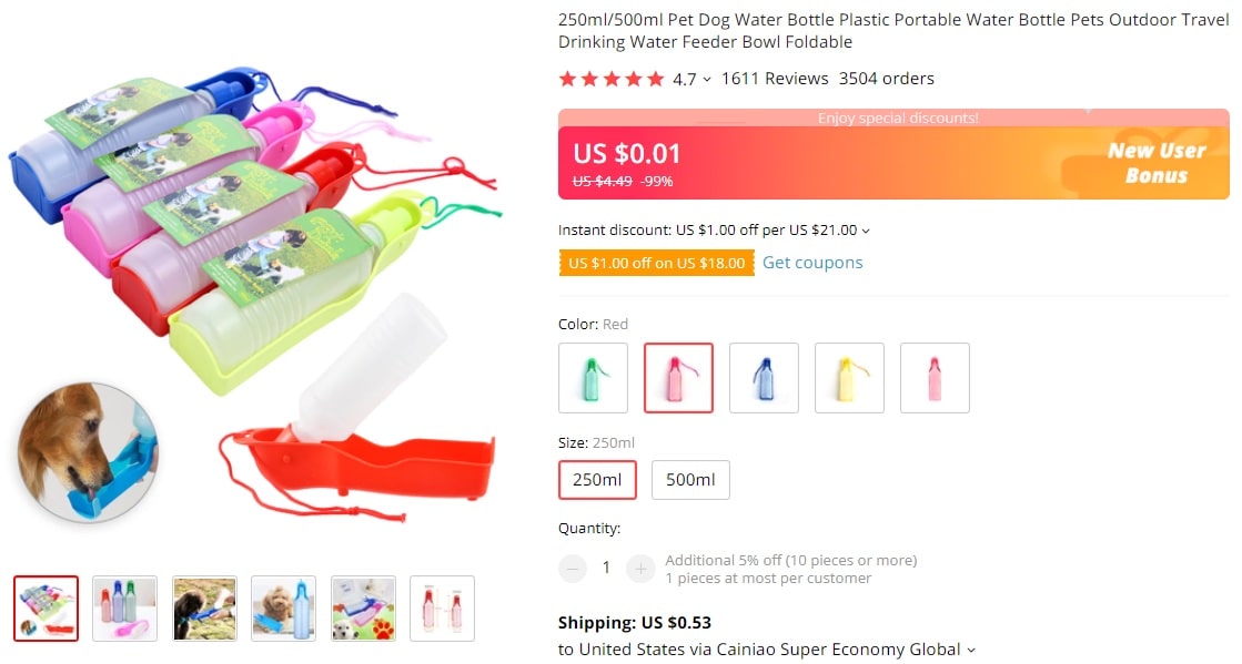 a picture showing a portable water bottle for pets