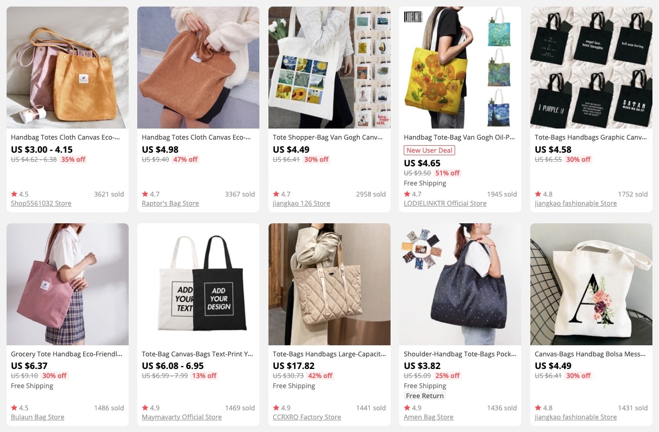 a picture showing tote bags as hot products in spring and summer to sell for profit