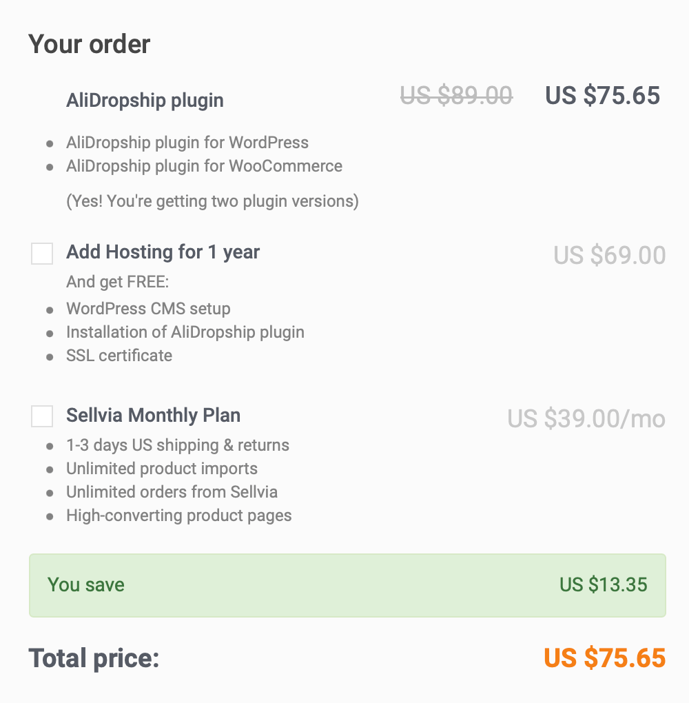 a picture showing how to get 15% off AliDropship plugin