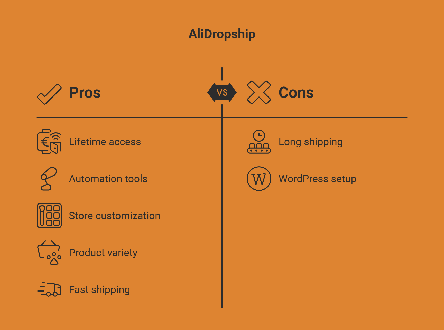 Infographic with AliDropship pros and cons.