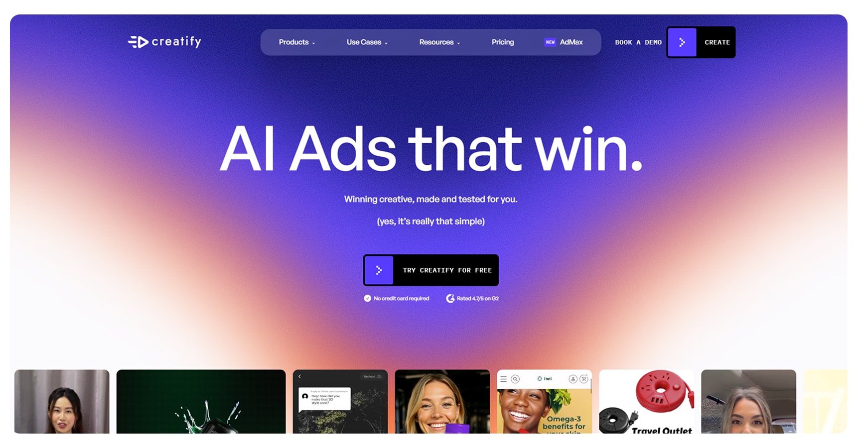 Screenshot of the Creatify's homepage for The Best AI Apps And Tools For Ecommerce article