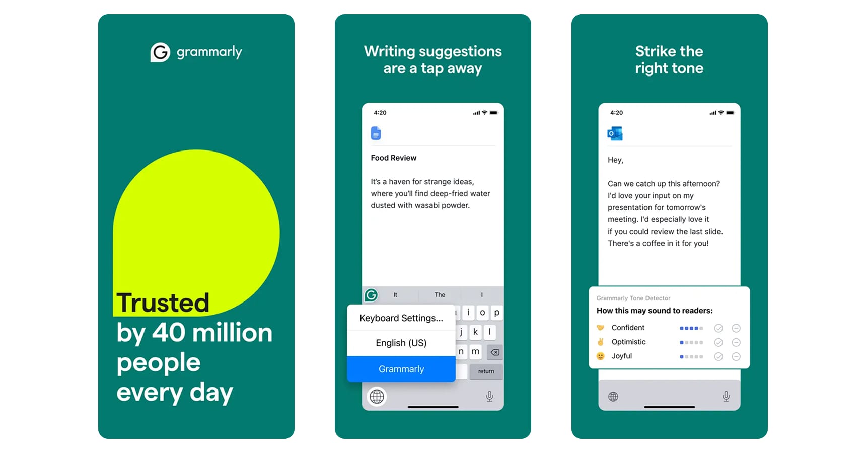 Images of the Grammarly app for The Best AI Apps article
