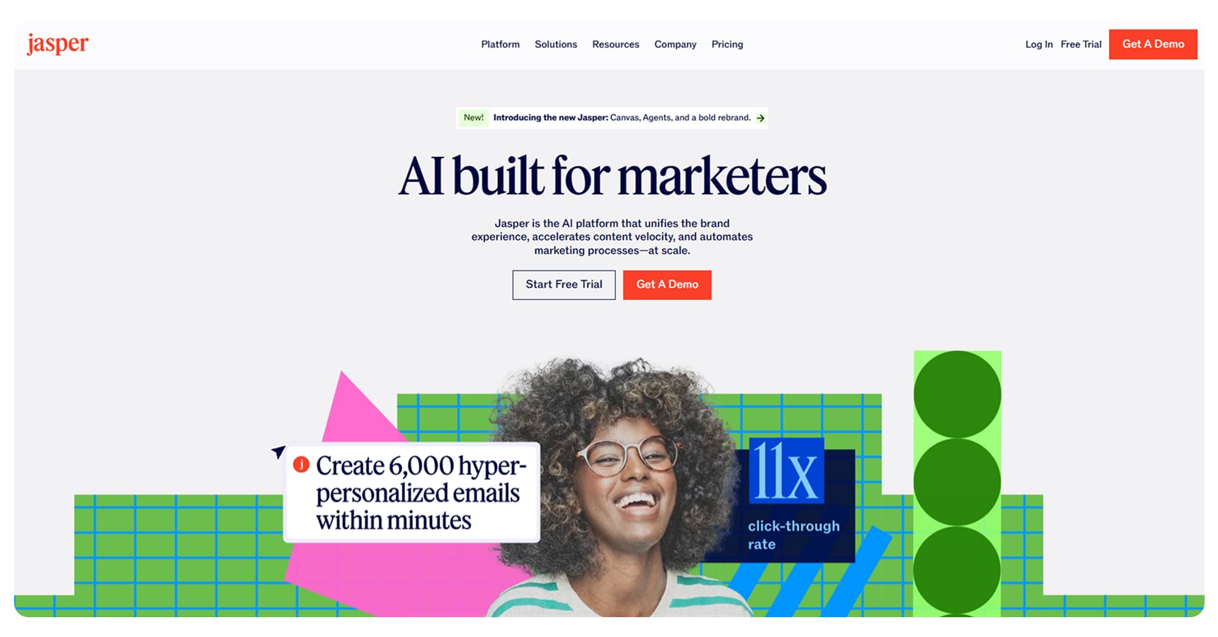 Screenshot of the Jasper AI homepage for The Best AI Apps And Tools For Ecommerce article