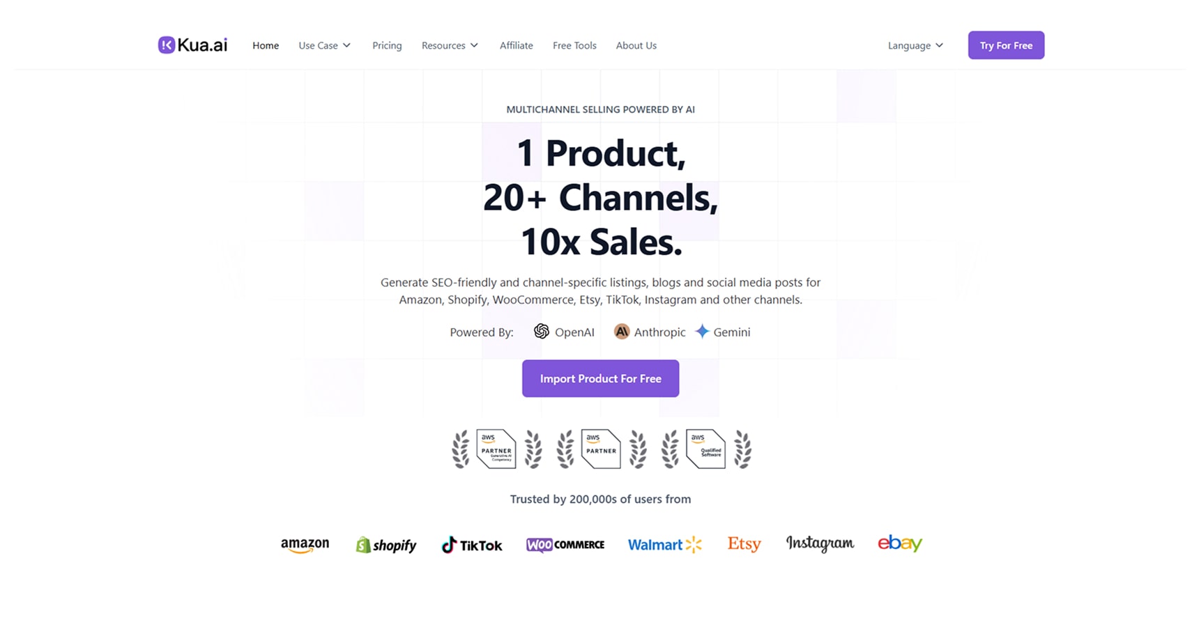Screenshot of the Kua.ai's homepage for The Best AI Apps And Tools For Ecommerce article