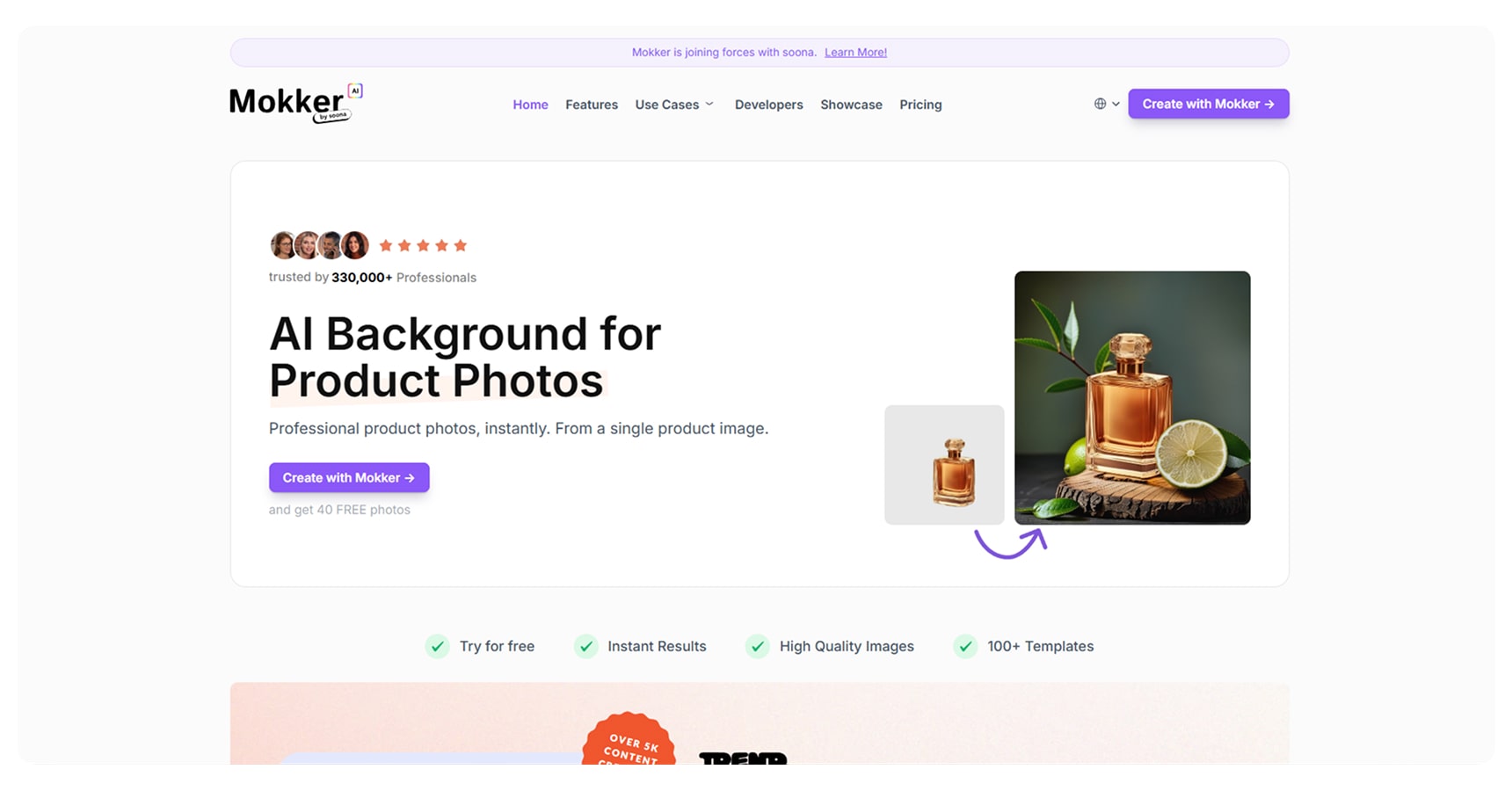 Screenshot of the Mokker's homepage for The Best AI Apps And Tools For Ecommerce article