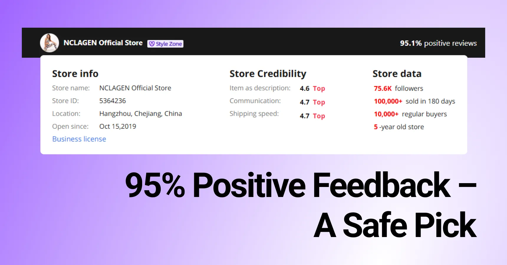 A screenshot of a supplier's rating for the article on AliExpress's legitimacy