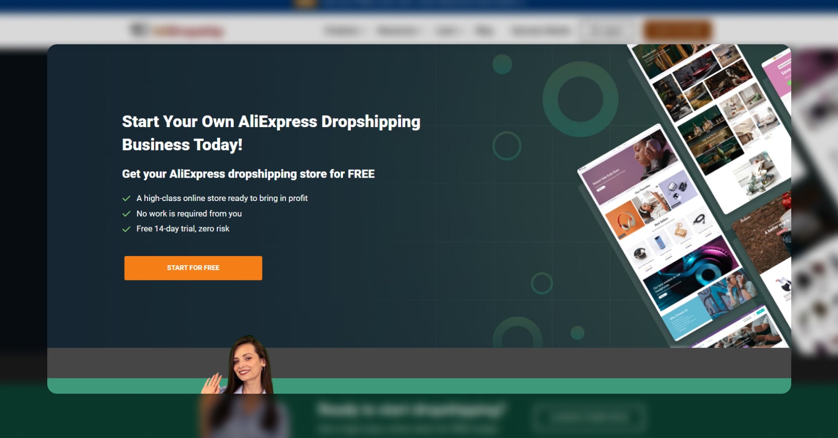 Screenshot of the AliDropship's homepage for the Best Dropshipping Sites article