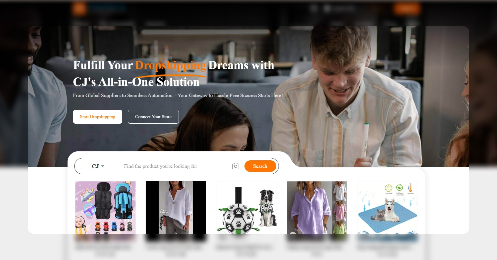 Screenshot of the CJDropshipping's homepage for the Best Dropshipping Sites article