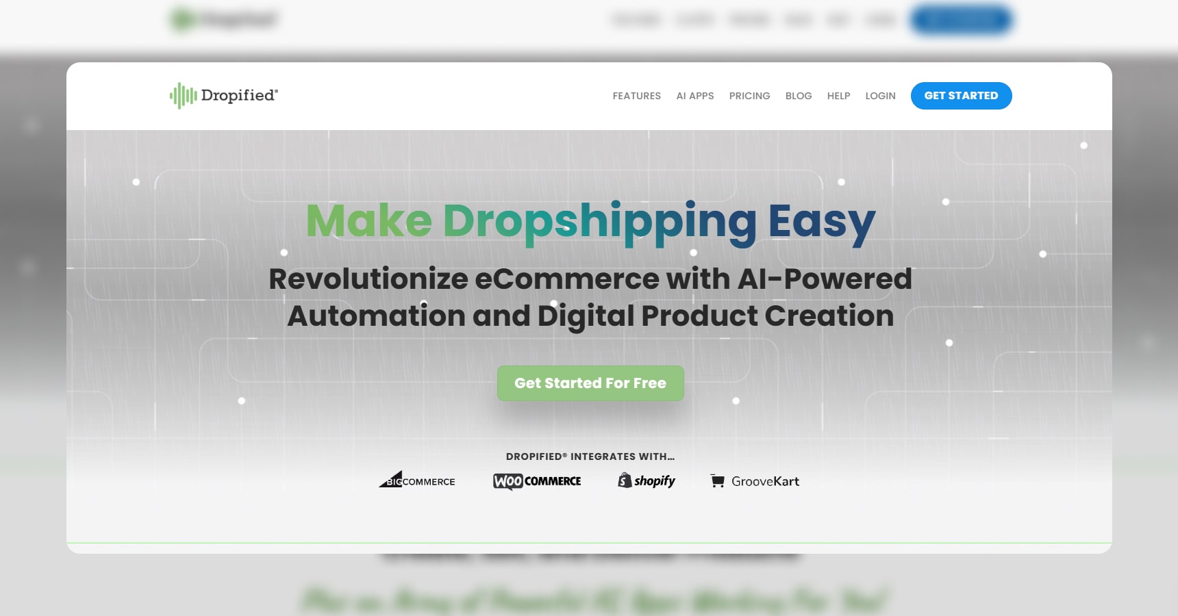 Screenshot of the Dropified's homepage for the Best Dropshipping Sites article
