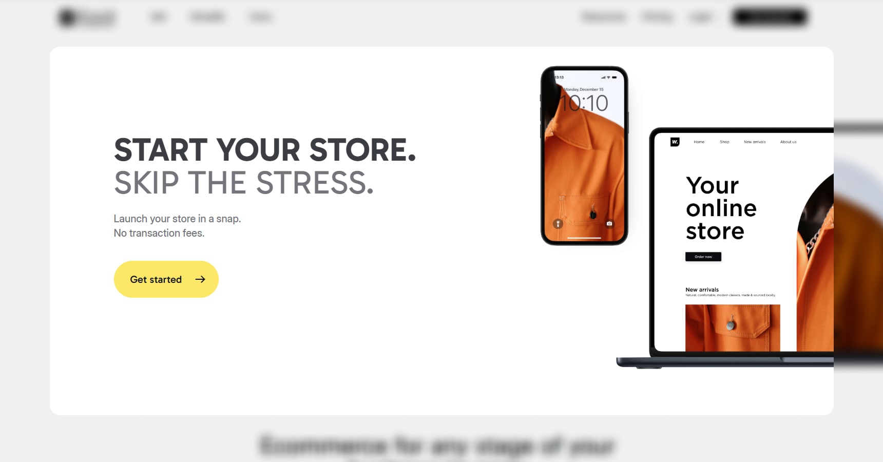 Screenshot of the Ecwid's homepage for the Shopify competitors article
