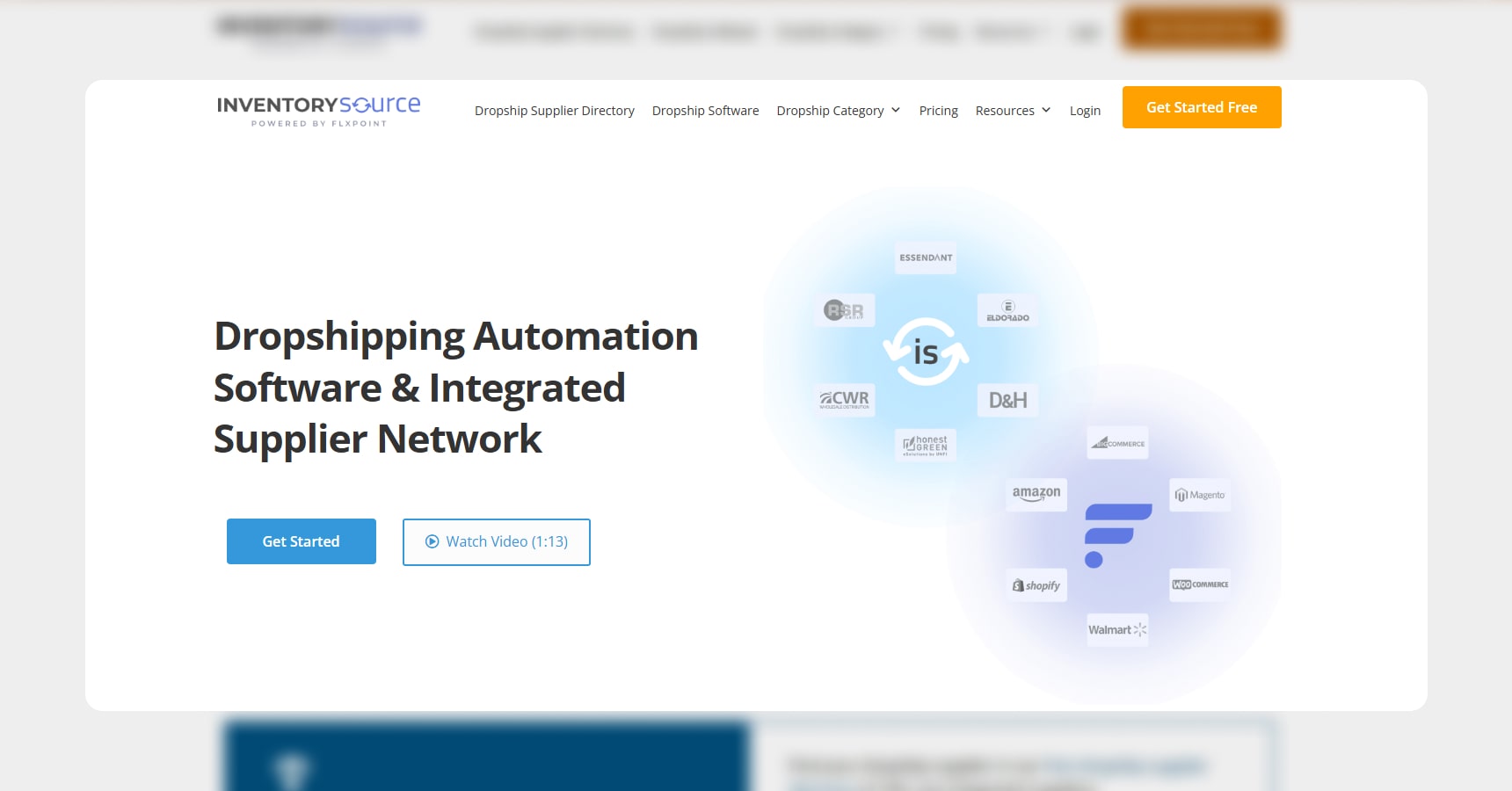 Screenshot of the Inventory Source's homepage for the Best Dropshipping Sites article