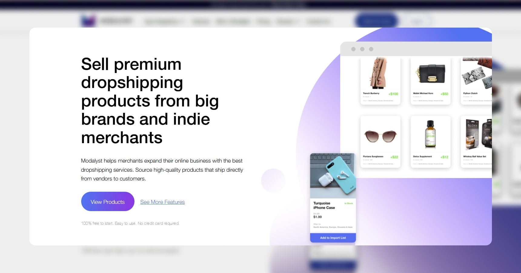 Screenshot of the Modalyst's homepage for the Best Dropshipping Sites article