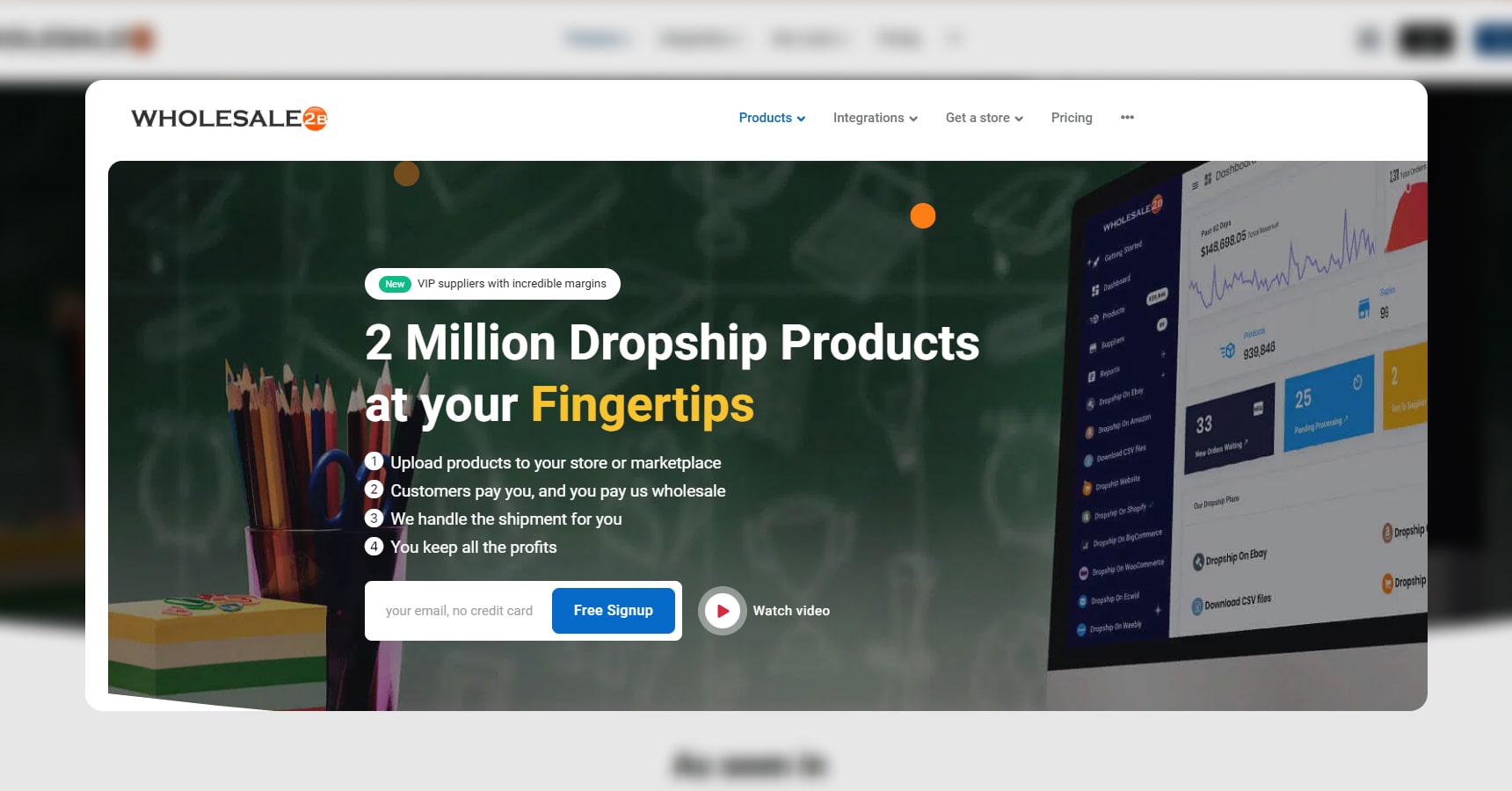 Screenshot of the Wholesale2B's homepage for the Best Dropshipping Sites article