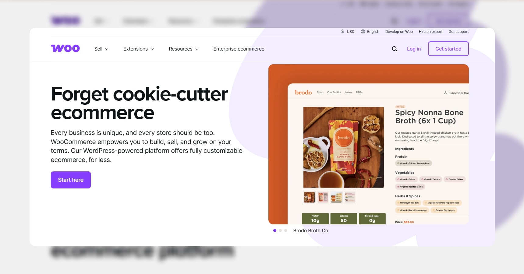 Screenshot of the WooCommerce's homepage for the Shopify competitors article