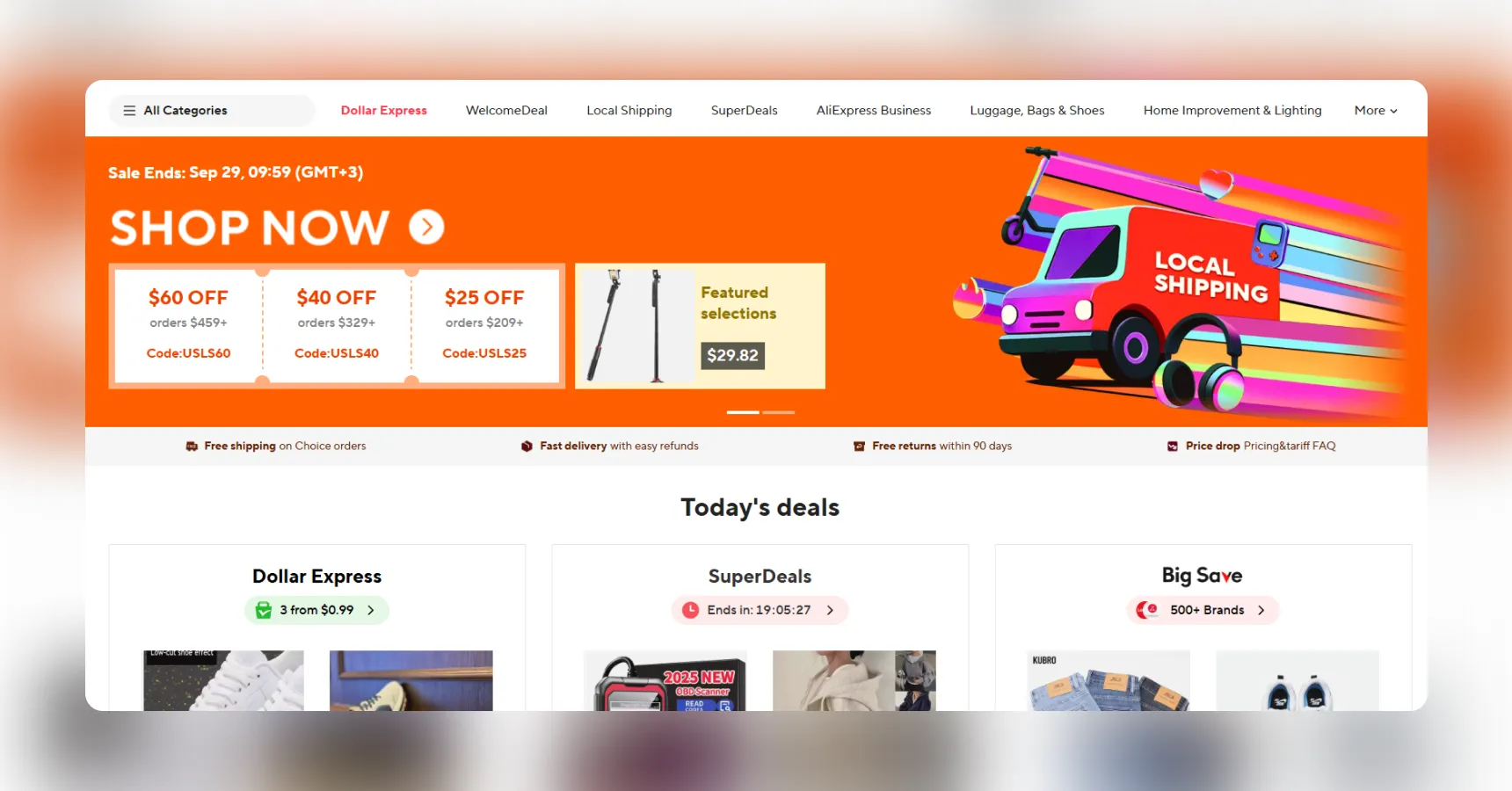 Screenshot of AliExpress's homepage for use in the article 'Temu vs AliExpress'