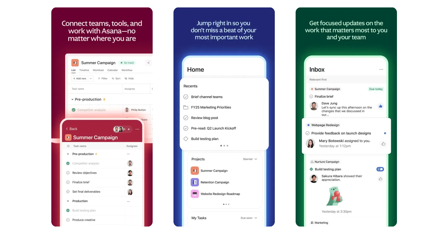 Images of the Asana app for the best apps for small business article