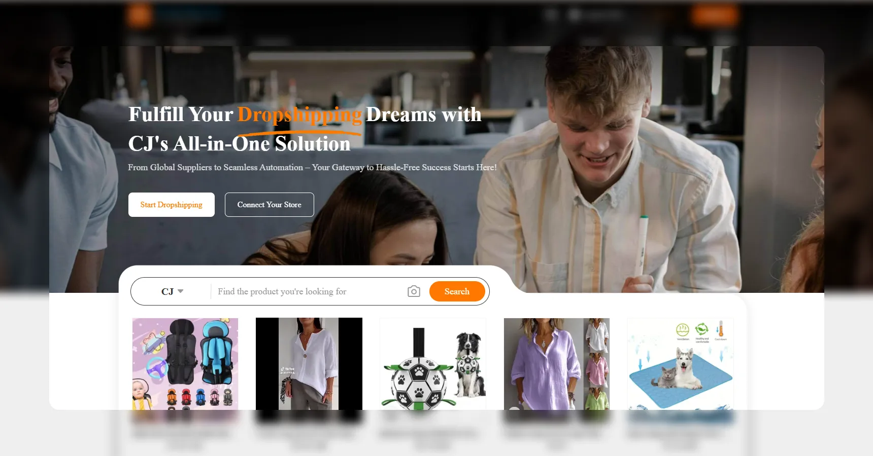 A screenshot of the CJDropshipping's homepage for the best dropshipping suppliers article