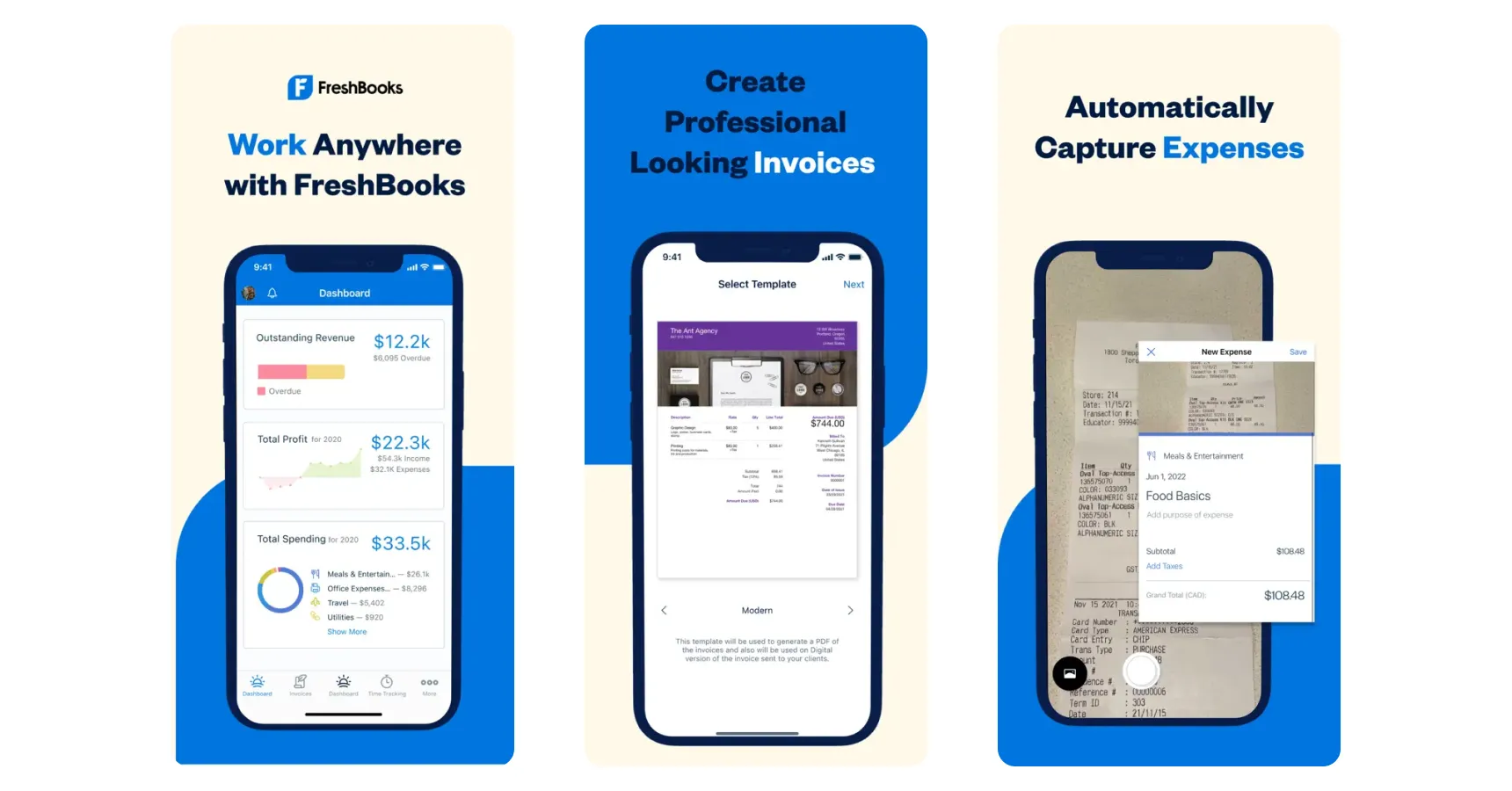 Images of the FreshBooks app for the best apps for small business article
