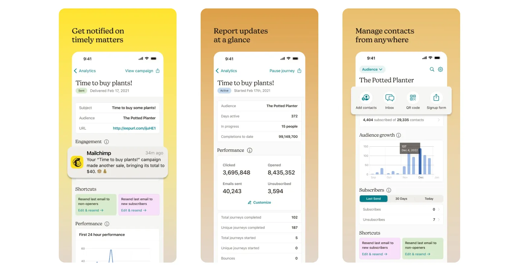 Images of the Mailchimp app for the best apps for small business article
