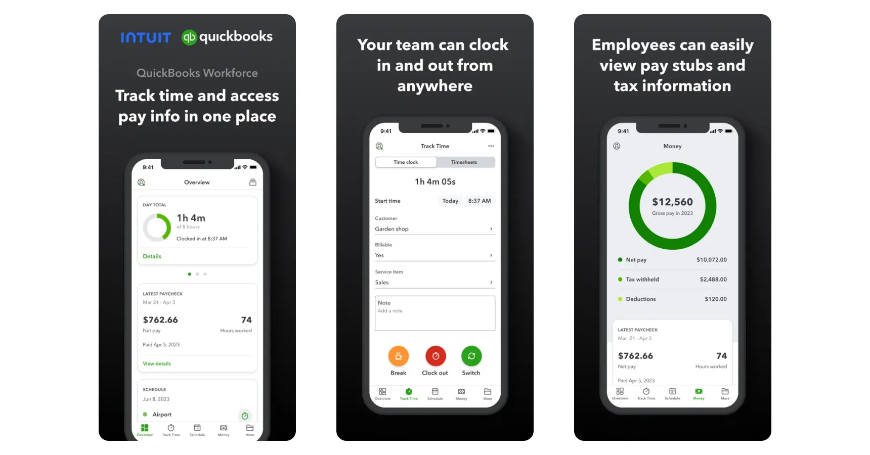 Images of the QuickBooks Workforce app for the best apps for small business article