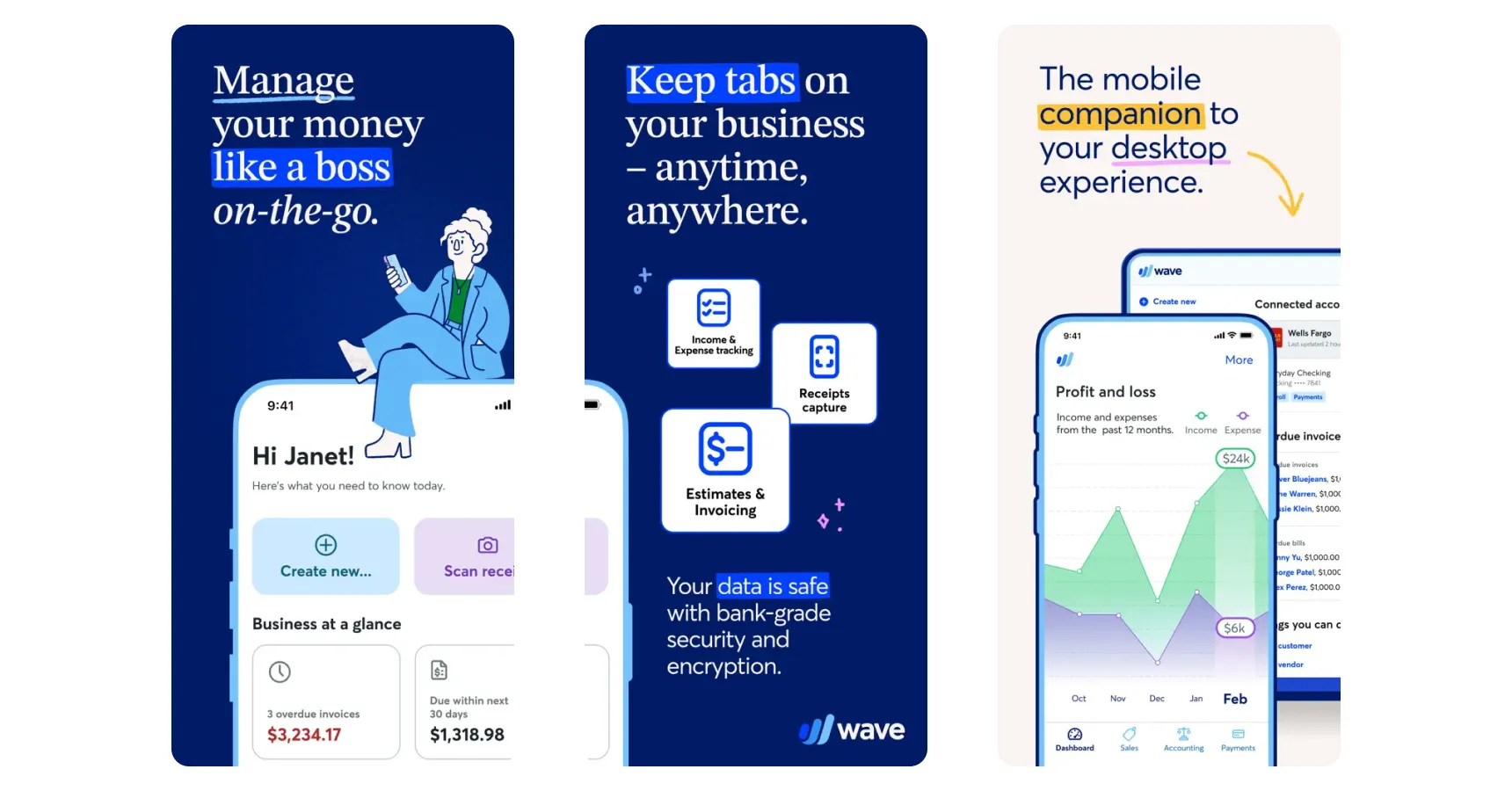 Images of the Wave app for the best apps for small business article