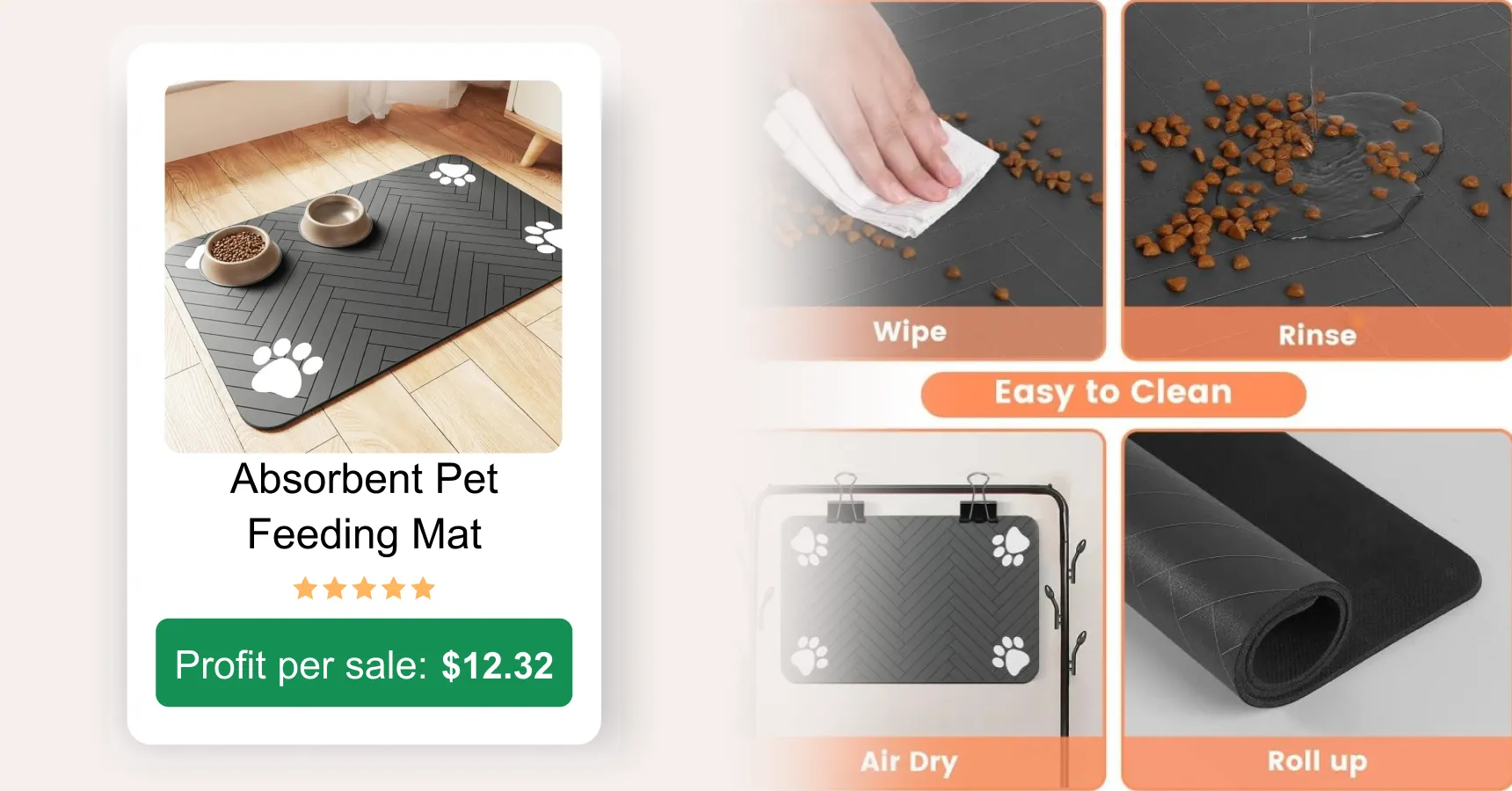 Image of an absorbent pet feeding mat for an article on AliExpress trending products 2026