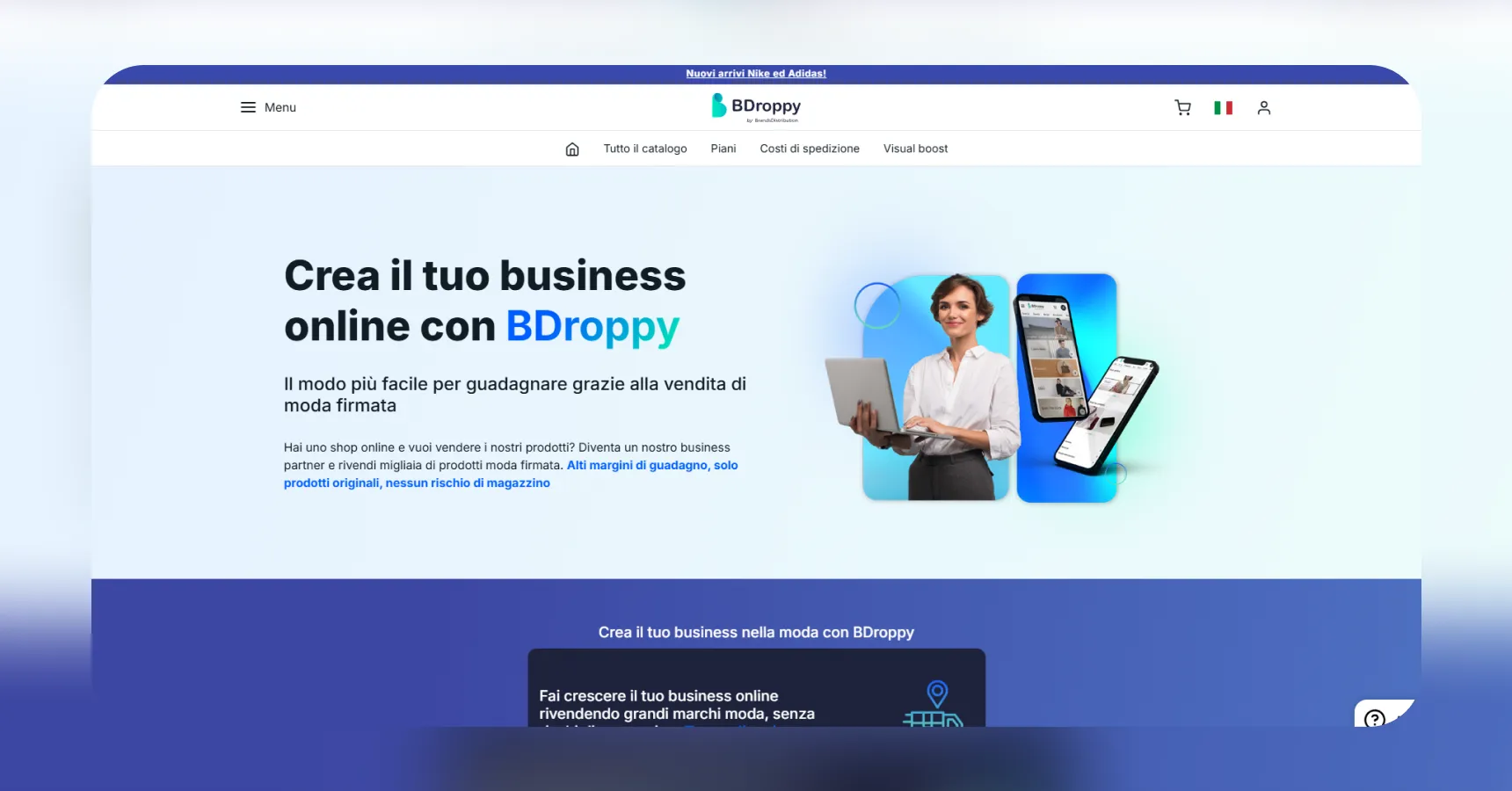 Screenshot of the BDroppy homepage for an article on the best clothing dropshipping suppliers