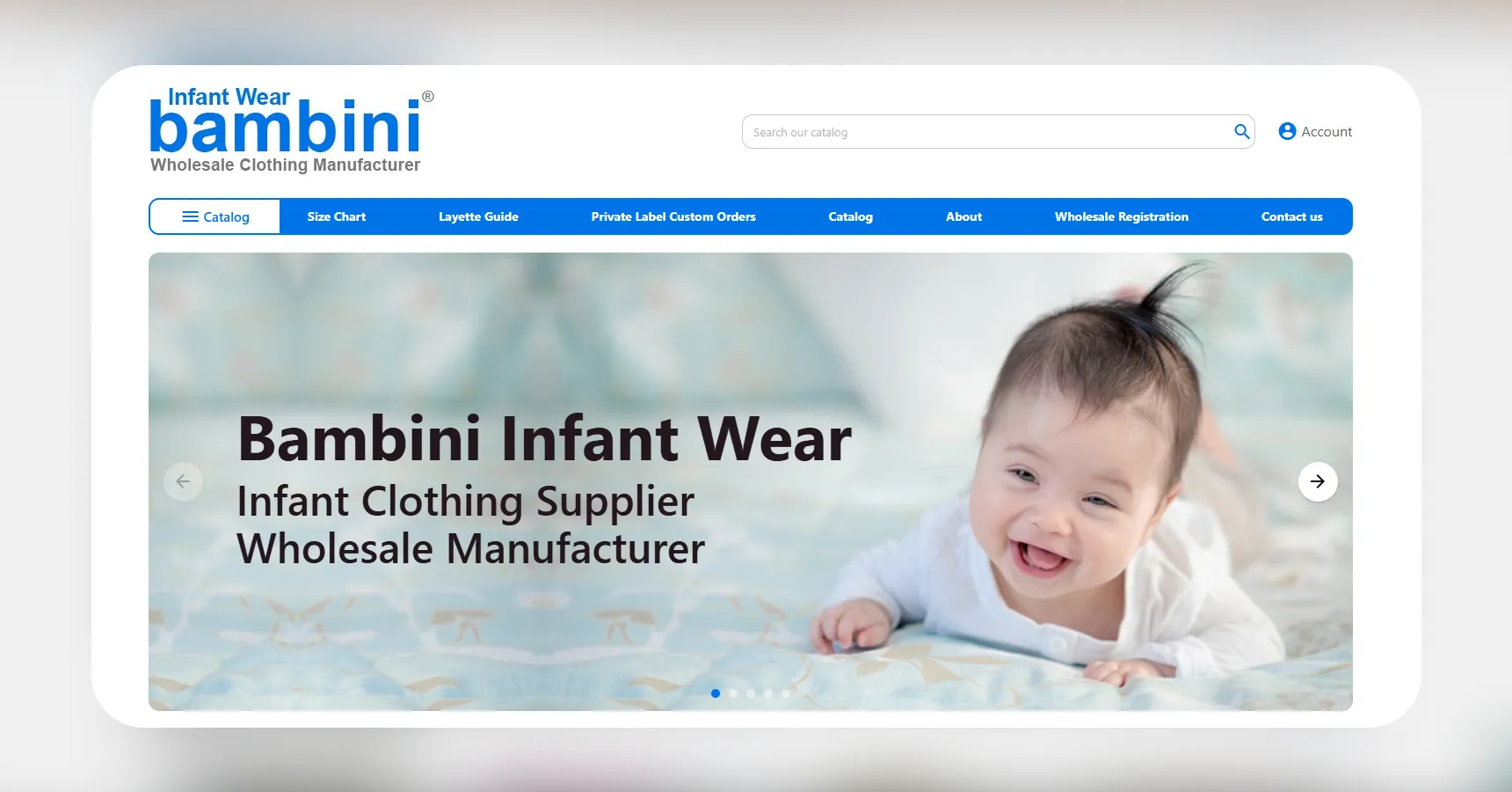 Screenshot of the Infant Wear Bambini homepage for an article on the best clothing dropshipping suppliers