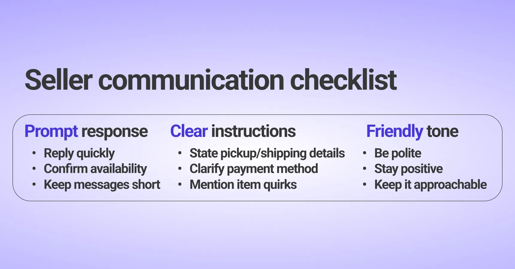 A checklist infographic for seller communication for an article about how to sell on marketplace