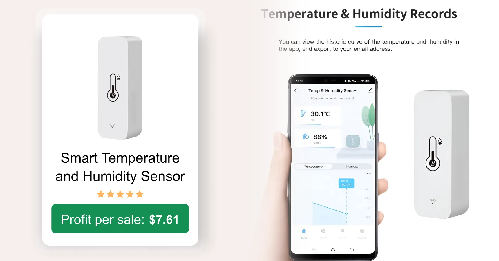 Image of a smart temperature and humidity sensor for an article on AliExpress trending products 2026