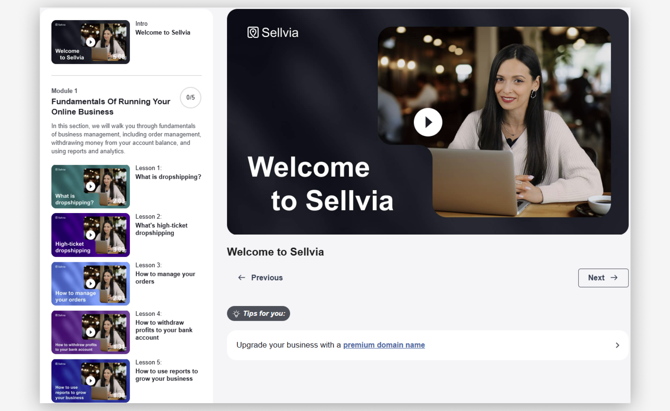 Screenshot of Sellvia Academy for the article Sellvia review.