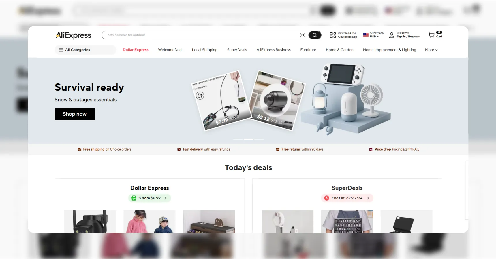 Screenshot of the AliExpress homepage for the best dropshipping sites article